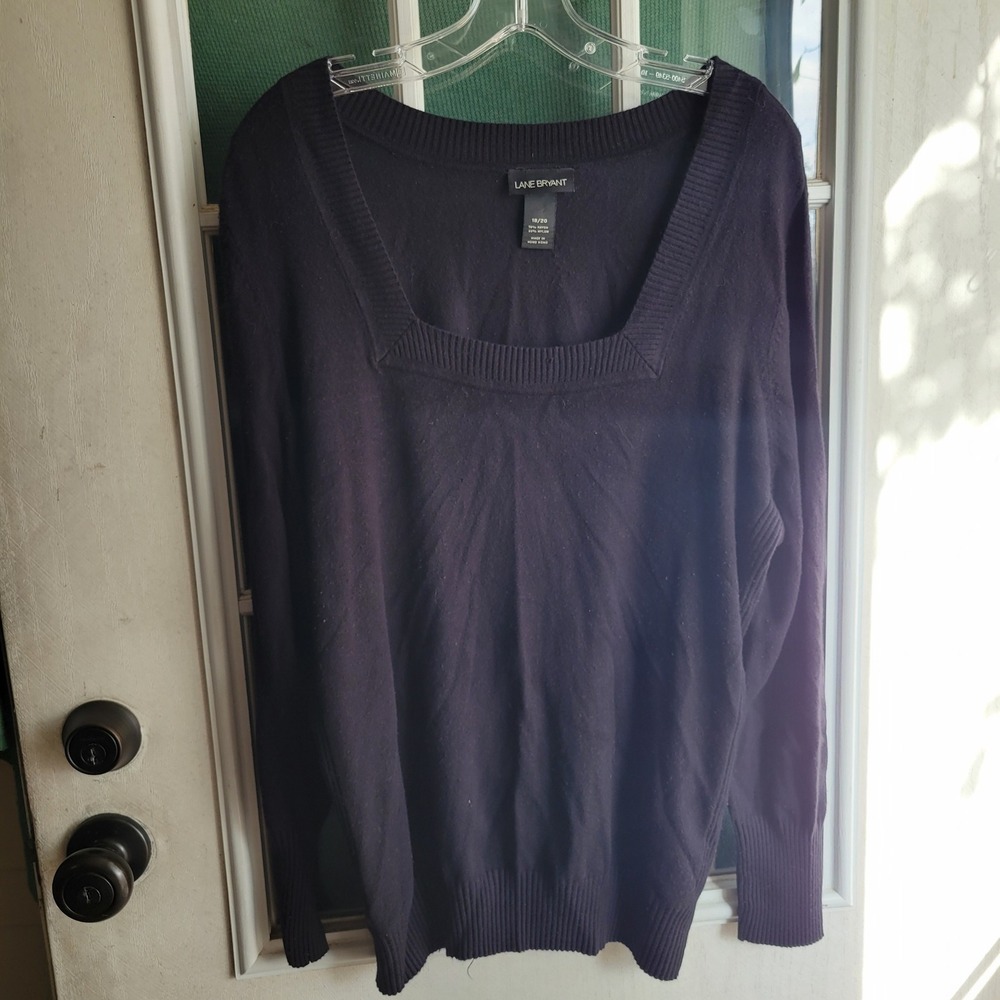 Lane Bryant Womens Black Square Neck Long Sleeve Sweater Plus Size 18/20‎